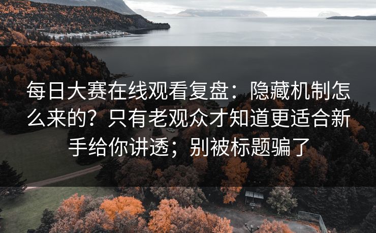 每日大赛在线观看复盘：隐藏机制怎么来的？只有老观众才知道更适合新手给你讲透；别被标题骗了